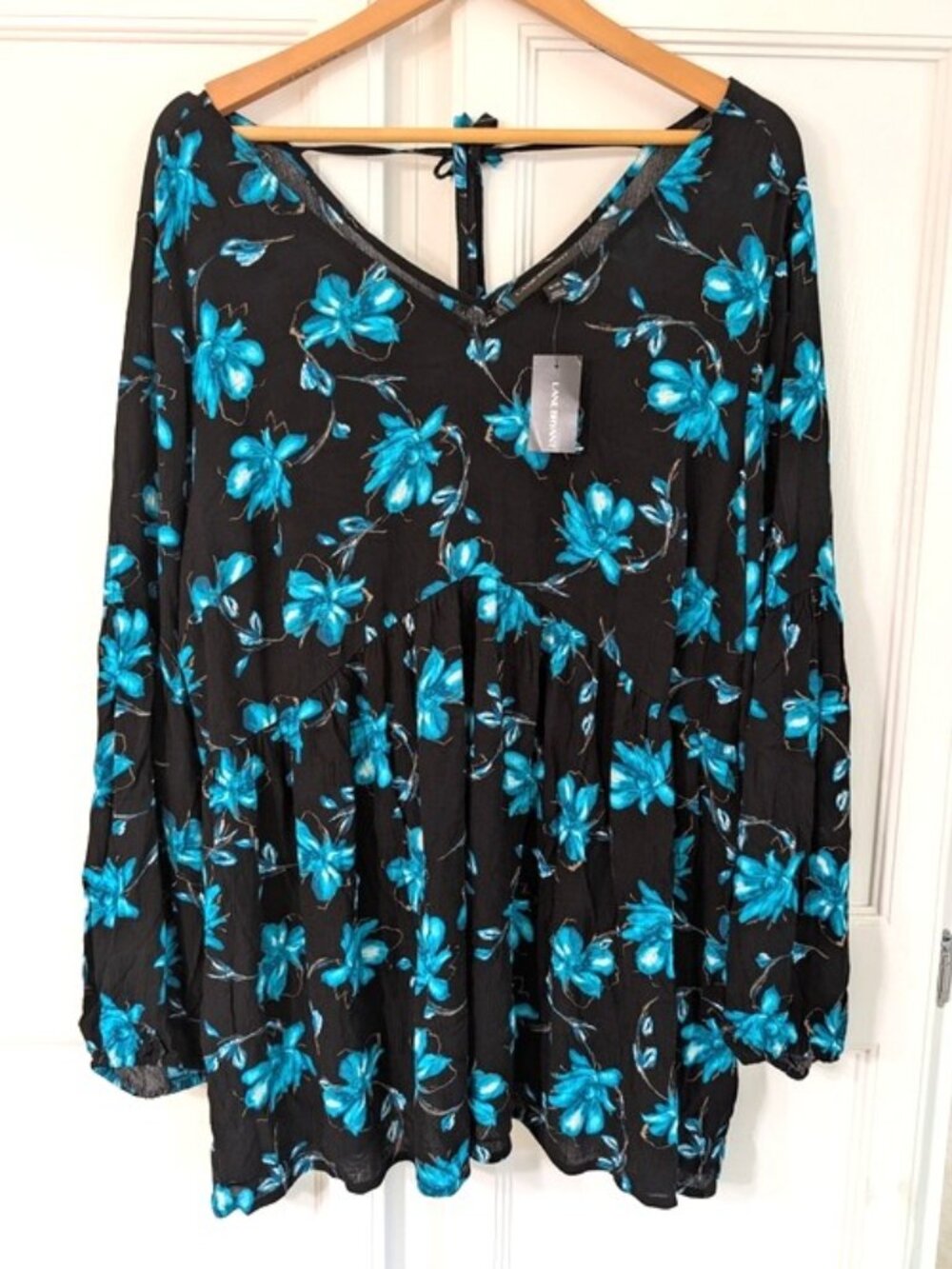 Lane Bryant Women's Babydoll Floral Peasant Top with Teal Flowers Size 18/20
